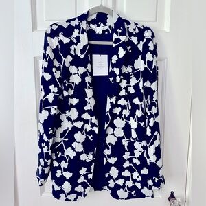 Diane von Furstenberg Vintage Orchid Silhouette Admiral Navy Silk Blazer Size 6